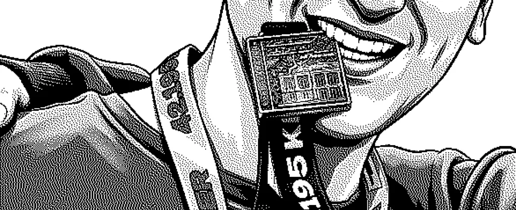 dithered close-up of me smiling with a marathon medal